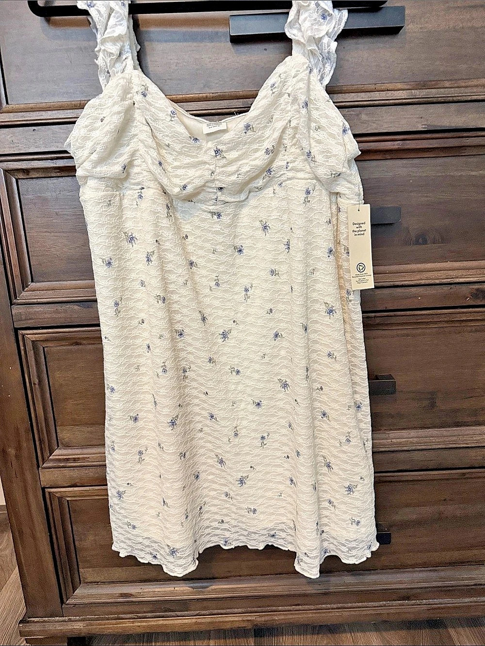 No Boundaries Ruched Edge Dress Floral baby doll dress Cream & Blue XXL